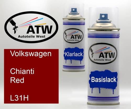 Volkswagen, Chianti Red, L31H: 400ml Sprühdose + 400ml Klarlack - Set, von ATW Autoteile West.